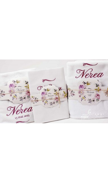 Trusou botez cu flori roz si mov Purple Flowers 6